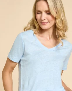Paul Costelloe Living Studio Light Blue Linen V-Neck Top