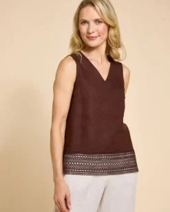 Paul Costelloe Living Studio Brown Trim Hem Linen Vest