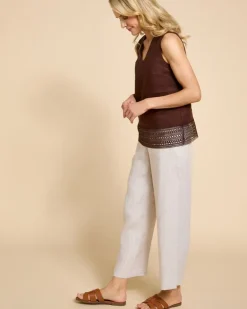 Paul Costelloe Living Studio Brown Trim Hem Linen Vest