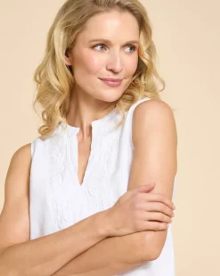 Paul Costelloe Living Studio White Linen Embroidered Vest