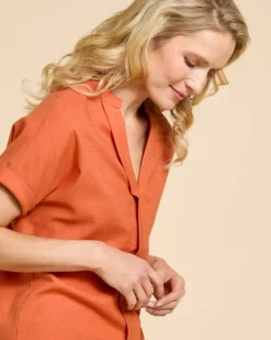 Paul Costelloe Living Studio Rust V-Neck Pleat Front Top