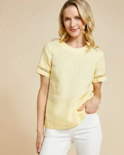Paul Costelloe Living Studio Lemon Sleeve Detail Shell 100% Linen Top