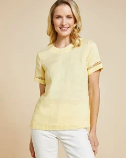 Paul Costelloe Living Studio Lemon Sleeve Detail Shell 100% Linen Top