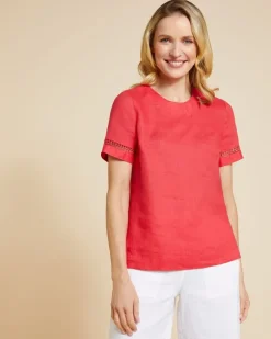 Paul Costelloe Living Studio Red Sleeve Detail 100% Linen Shell Top