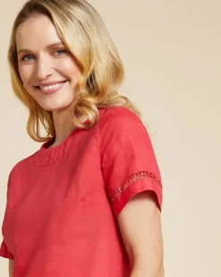 Paul Costelloe Living Studio Red Sleeve Detail 100% Linen Shell Top