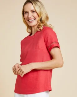 Paul Costelloe Living Studio Red Sleeve Detail 100% Linen Shell Top