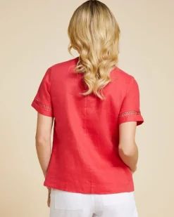 Paul Costelloe Living Studio Red Sleeve Detail 100% Linen Shell Top