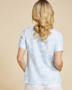 Paul Costelloe Living Studio Blue Print V-Neck 100% Linen Top