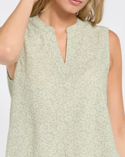 Print V-Neck Sleeveless Linen Blend top