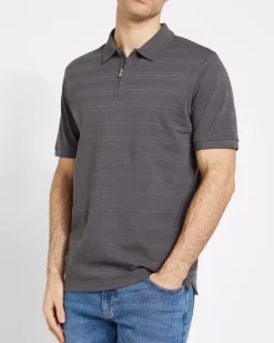 Regular Fit Zip Jacquard Stripe Polo