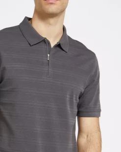Regular Fit Zip Jacquard Stripe Polo