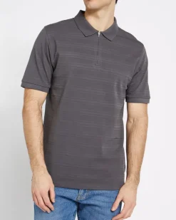 Regular Fit Zip Jacquard Stripe Polo