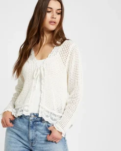 Savida Bailey Tie Front Lace Trim Cardigan
