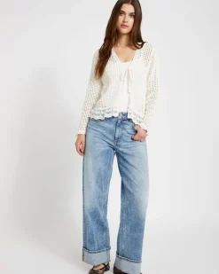 Savida Bailey Tie Front Lace Trim Cardigan