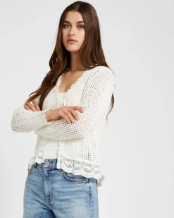 Savida Bailey Tie Front Lace Trim Cardigan