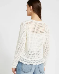 Savida Bailey Tie Front Lace Trim Cardigan