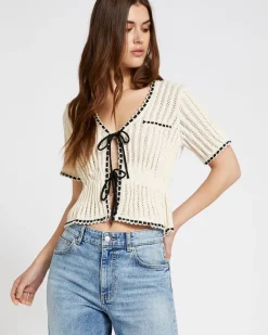 Savida Contrast Tie Short Sleeve Cardigan