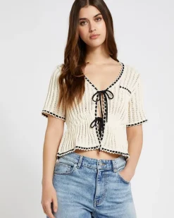 Savida Contrast Tie Short Sleeve Cardigan