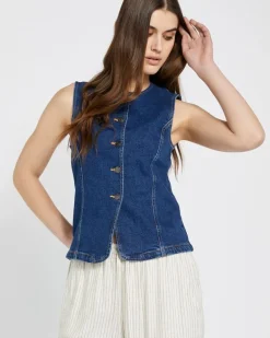 Savida Crew Neck Denim Waistcoat