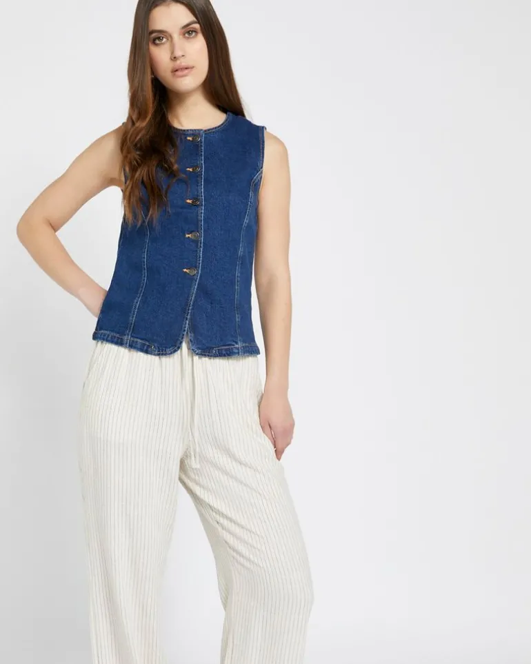 Savida Crew Neck Denim Waistcoat