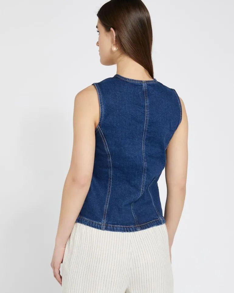 Savida Crew Neck Denim Waistcoat
