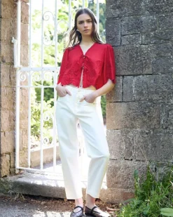 Savida High Rise White Barrel Jeans