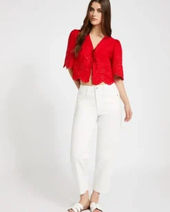 Savida High Rise White Barrel Jeans
