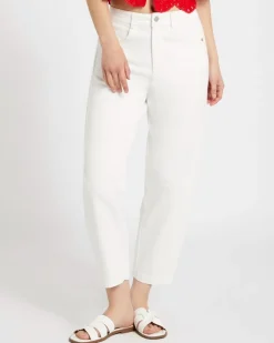 Savida High Rise White Barrel Jeans