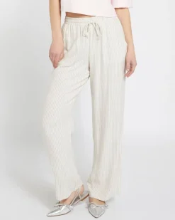 Savida Linen Mix Wide Leg Drawstring Waist Trousers