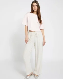 Savida Linen Mix Wide Leg Drawstring Waist Trousers