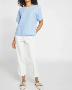 Short-Sleeved Linen Blend Top