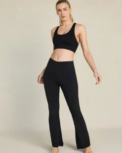 Stretch Cotton Black Flared Leggings
