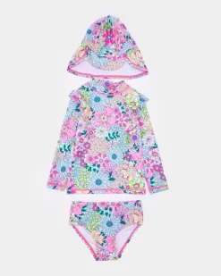 Three-Piece Floral Rash Guard Set (9 Months-6 Years)