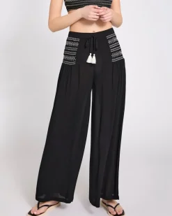 Viscose Crinkle Embroidered Palazzo Trousers