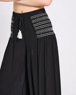 Viscose Crinkle Embroidered Palazzo Trousers