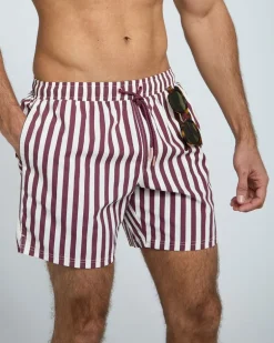 Washed Stripe Printed Swim Shorts